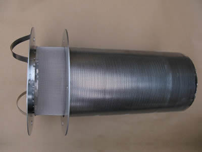 A weave basket strainer element with two handles is put in a perforated one.