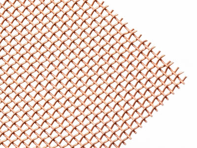 There is a copper wire mesh panel with square holes.