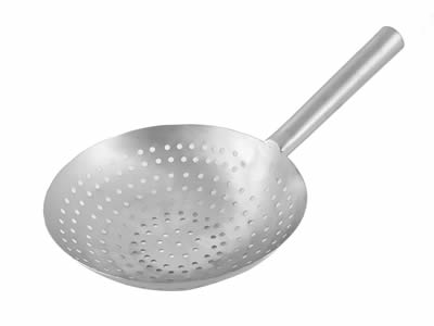 There is a perforated spoon shape strainer with one handle.